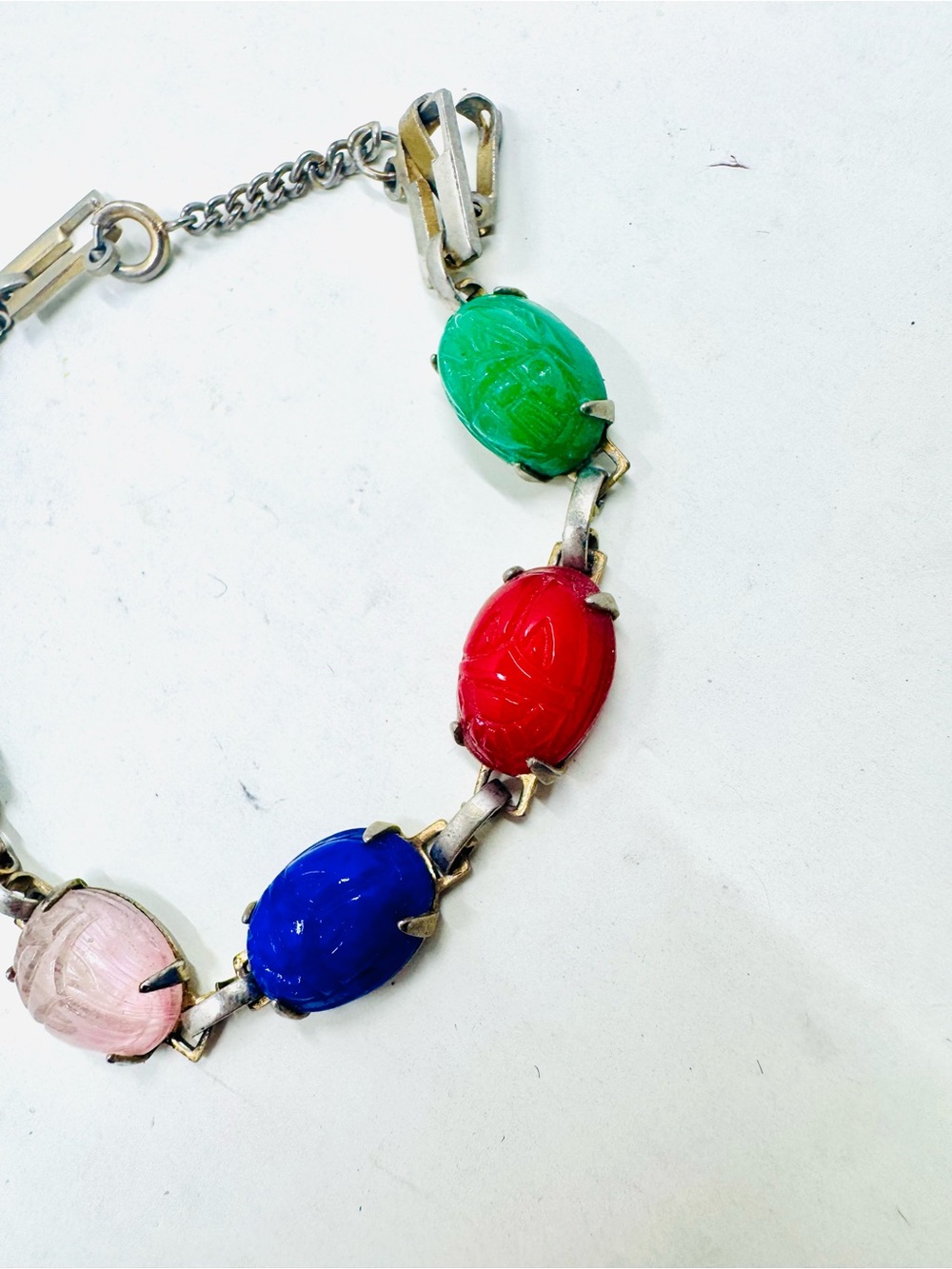 Vintage Scarab Link Bracelet Colorful Stones - Picture 2 of 5